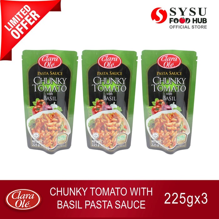 Clara Olé Chunky Tomato with Basil Pasta Sauce 225g (Bundle of 3)