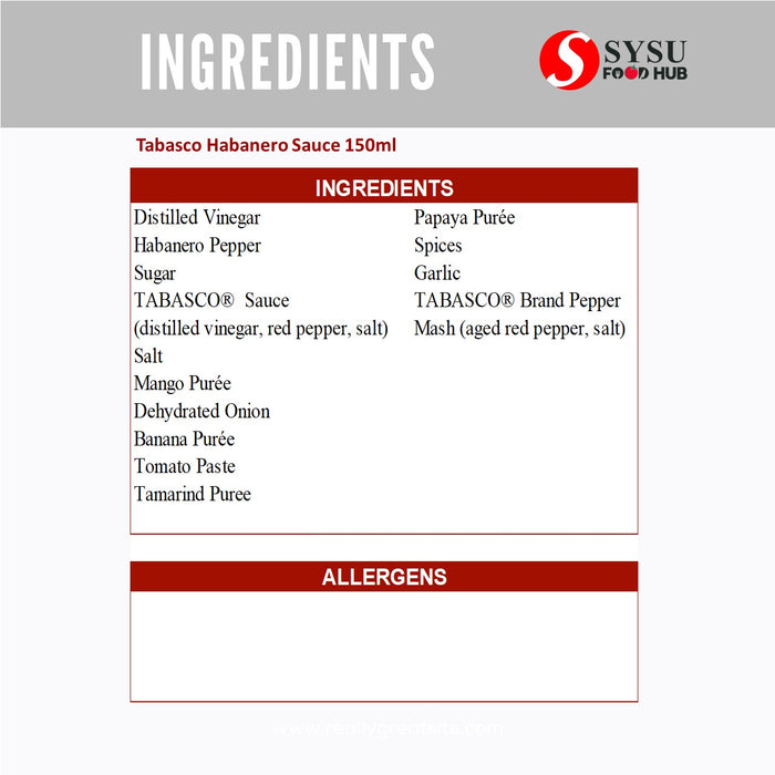 Tabasco Habanero Sauce 150ml — Sysu Food Hub