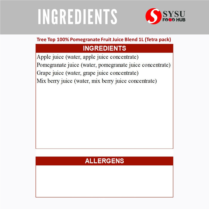 Tree Top 100% Pomegranate Fruit Juice Blend 1L (Tetra pack)